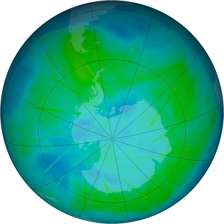 Antarctic ozone map for 29 January 2010